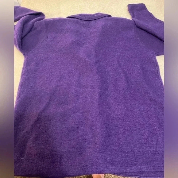 Karen Scott Pure Wool Purple sweater cardigan shoulder pads buttons Size L - Picture 2 of 13